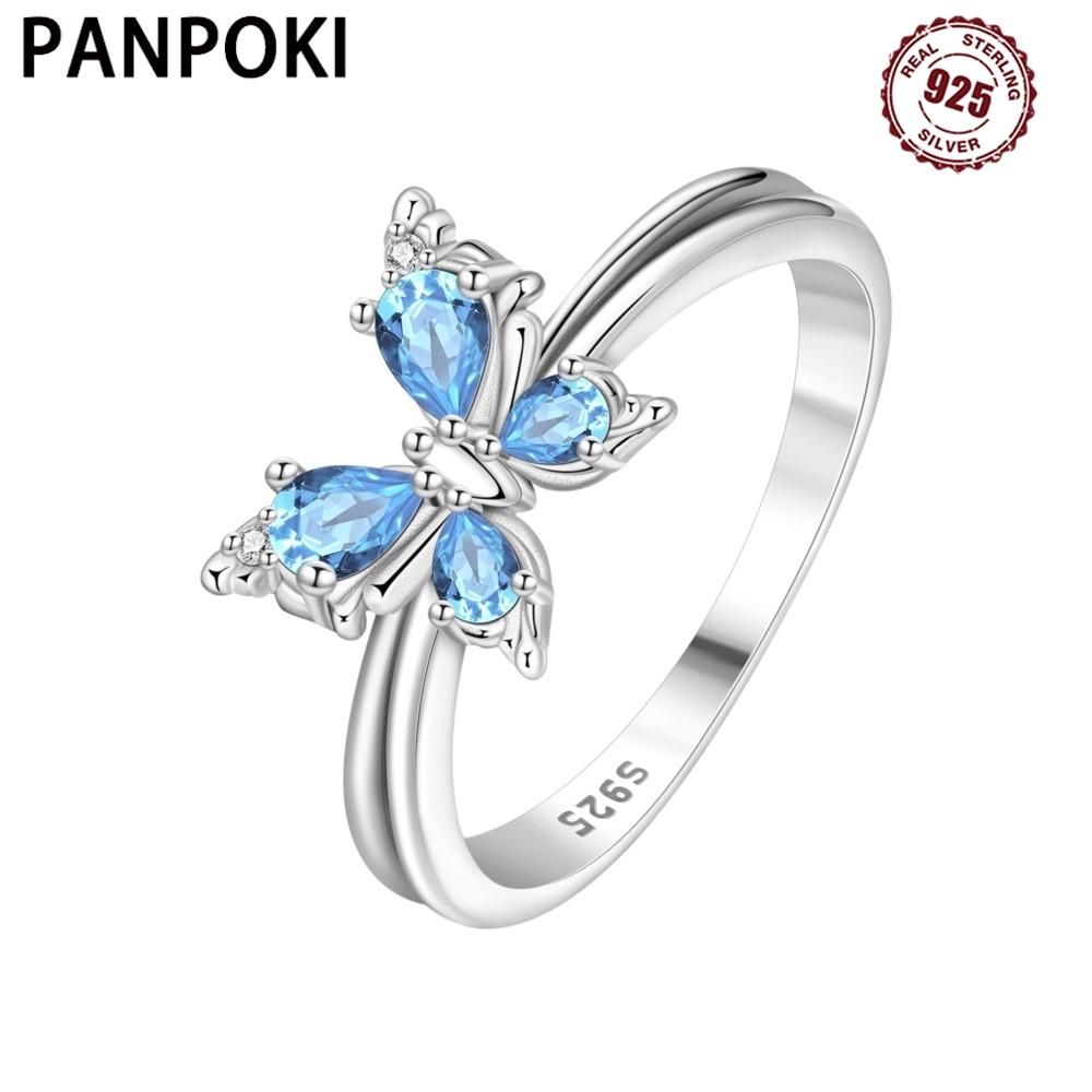 S925 Sterling Silver Blue Butterfly Insect Closed Ring for Women Original Finger Ring Jewelry Party Fine Trendy Gifts