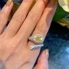 Huitan Delicate Design Women Opening Ring Inlaid Shiny Yellow Cz Trendy Accessories Wedding Daily Versatile Lady Party Jewelry
