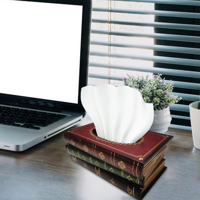Retro Wood Book Shape Tissue Box Rectangle Napkin Paper Holder Storage Case Tissue Holder Container Home Living Room Decoration