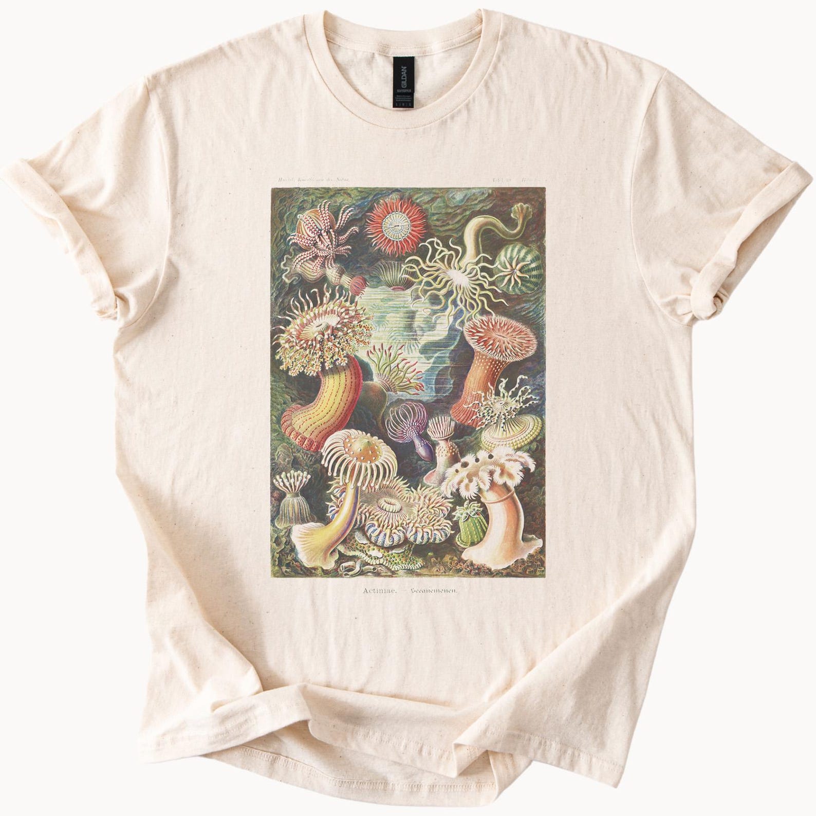 Sea Anemone Art Shirt Colorful Ocean Nature Illustration Marine Biology Graphic Tee Unique Sea Life Print Coral Reef Shirt 100