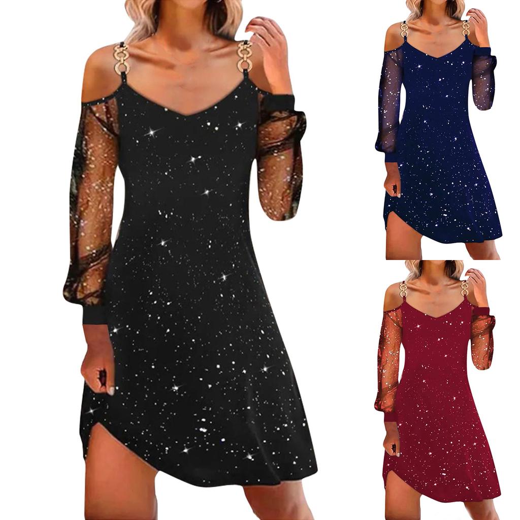 Robe Sexy à manches longues en maille pour femmes, couleur unie, col carré, épissure