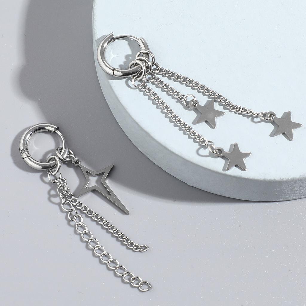 New Simple Retro Metal Earrings Tassel Star Cross Stainless Steel Earrings Earclips Ear Accessories Women