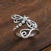 New Niche Vintage Copper Color Dragonfly Opening Ring Ladies Personalized Trend Holiday Party Zircon Accessory Gift