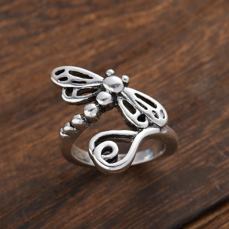 New Niche Vintage CopperColor Dragonfly Opening Ring Ladies Trend Holiday Party Jewelry Accessory Gift