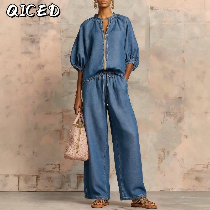 QICED Women's Fashion Casual 3/4 Sleeves Pants Suits