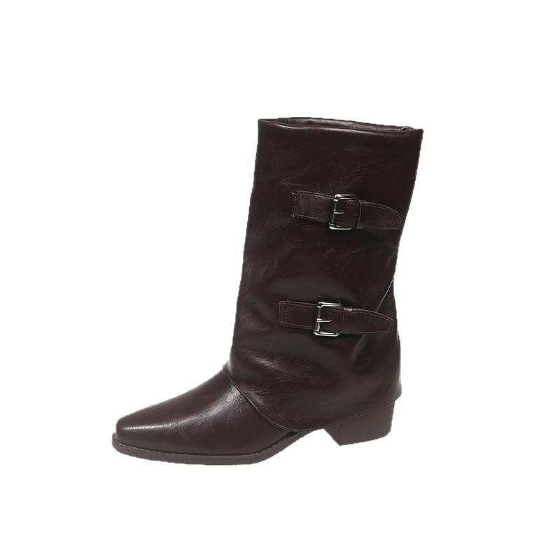 High Heel Martin Boots Women's Skinny Boots 2025 Autumn and Winter New Pointed Spice Girls Pile Pants Tube Thick Heel Super Fire Small Short Boots