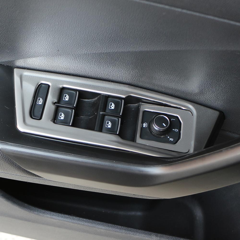 4Pcs Car Window Lift Button Panel Cover Sticker for Volkswagen VW T-roc Troc 2018-2022 Stainless Steel Decoration