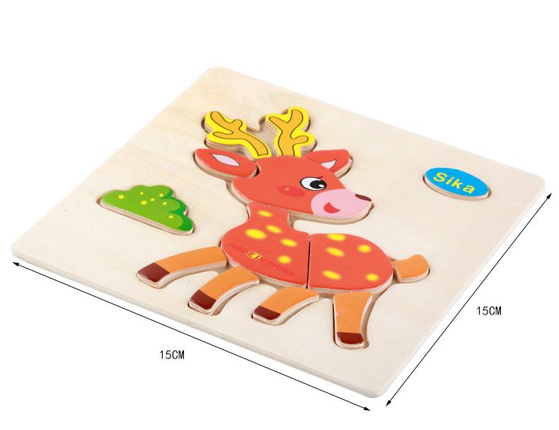 Cartoon Animal Fruit Car Pattern Wooden 3D Puzzle Baby Intelligence Early Learning Educational Toy Cute Wood Puzzle For Kids