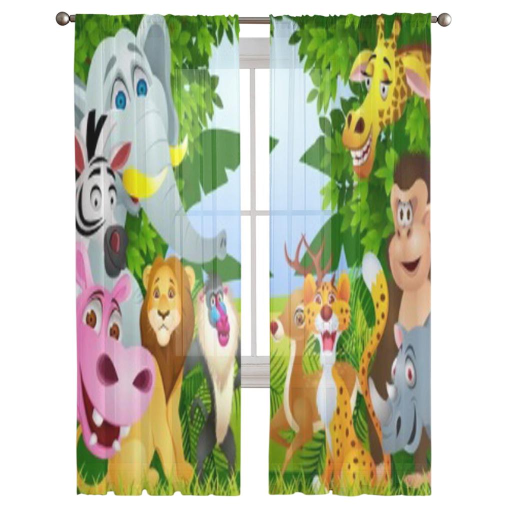 Cartoon Animals In The Forest Sheer Curtains For Bedroom Living Room Tulle Curtains For Kitchen Window Voile Curtains