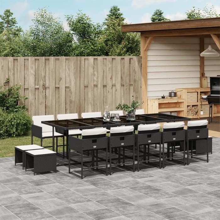 VidaXL Ensemble à Manger de Jardin avec Coussins 15 pcs, Table et Chaises à Dossier Rabattable, Meubles d'Extérieur Patio 3211350