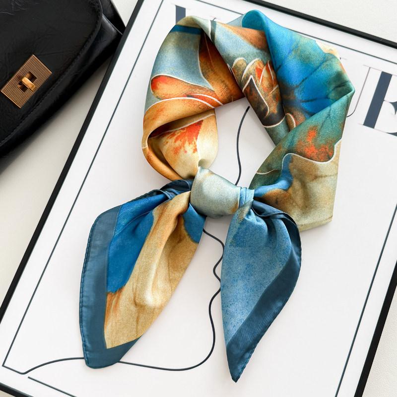 Light Green Elegant Lotus Hangzhou Silk Imitation Silk Small Square Scarf Women'S Scarf Shawl Mother Silk Scarf