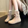 Korean version frosted cowhide soft soled pleated short boots for women's Maillard with skirt  sleeve stacking boots