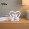 Fine Detail Cat Sculpture 2Pcs Couple Figurine, Black & White Statue with Heart-Shaped Tail, Stable Base Romantic Figurine Decor for Bedroom