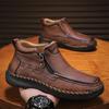 Plus Size Hand-stitched Mid-top Men's Leather Boots with Side Zipper