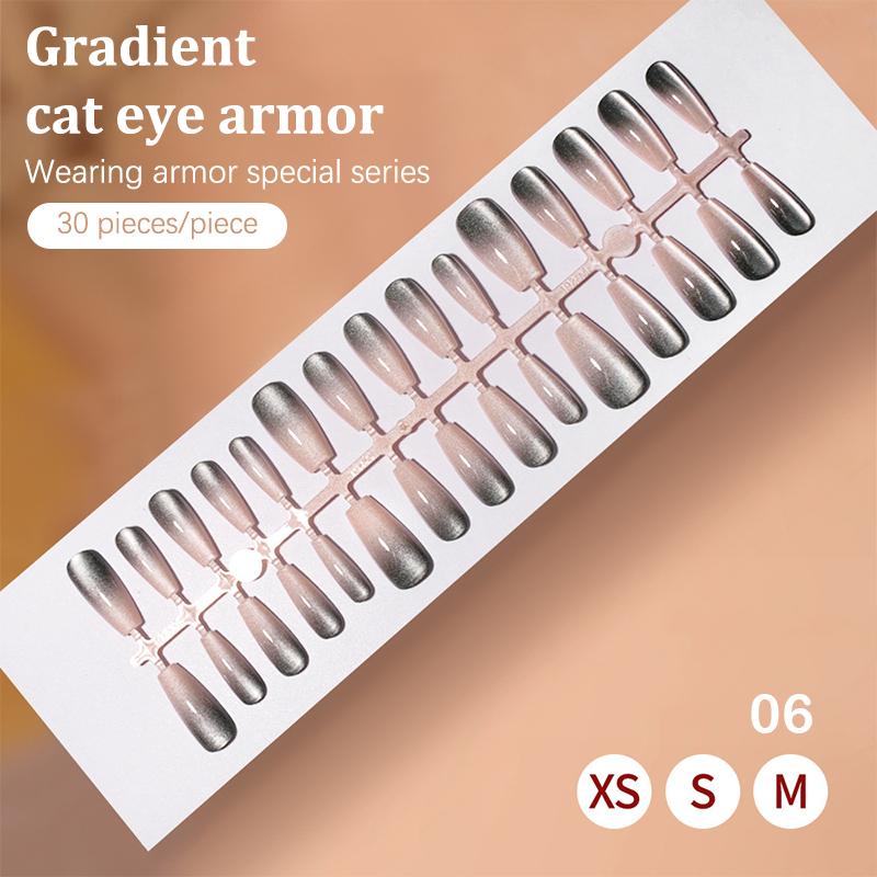 30Pcs Fake Nails French Style Gradient Cat Eyes Press On Full Cover Artificial Three Sizes Available False Nails Nail Enthusias