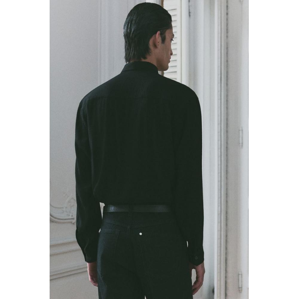 H M Regular Fit Crinkle sHirt Black