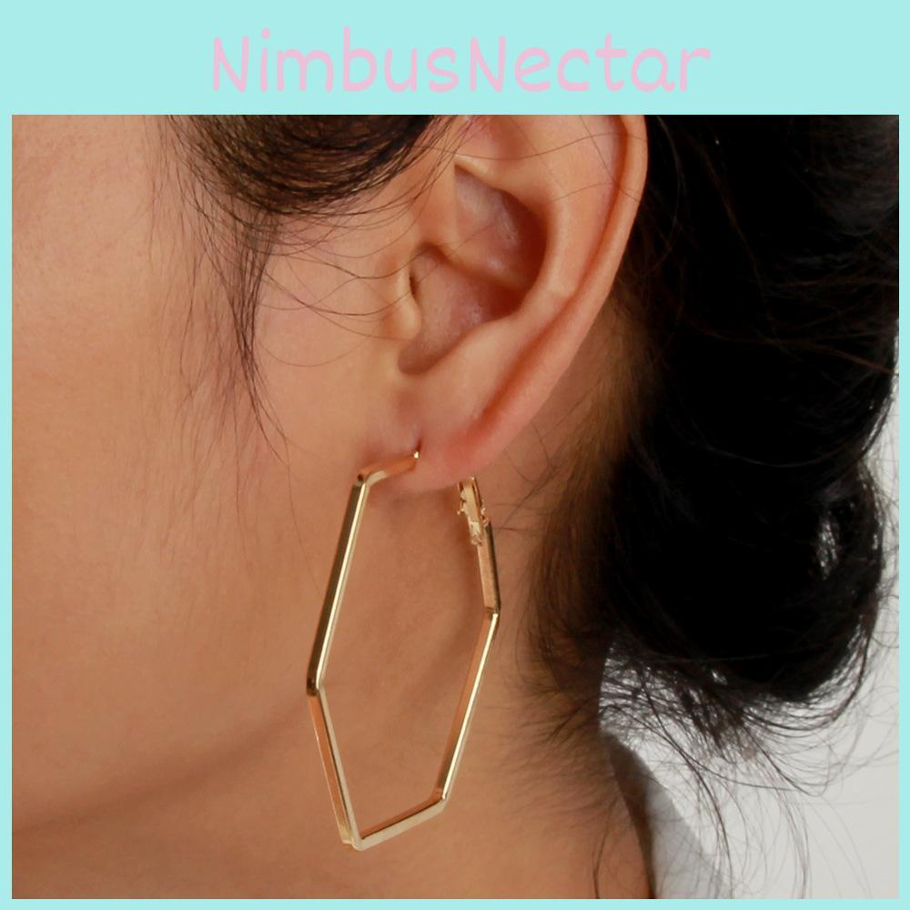 Contemporary Hexagon Geometric Ear Rings With Electroplated Gold For Women