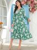 2023 Autumn V-Neck Floral Print Long-Sleeved Maxi Dress for Women