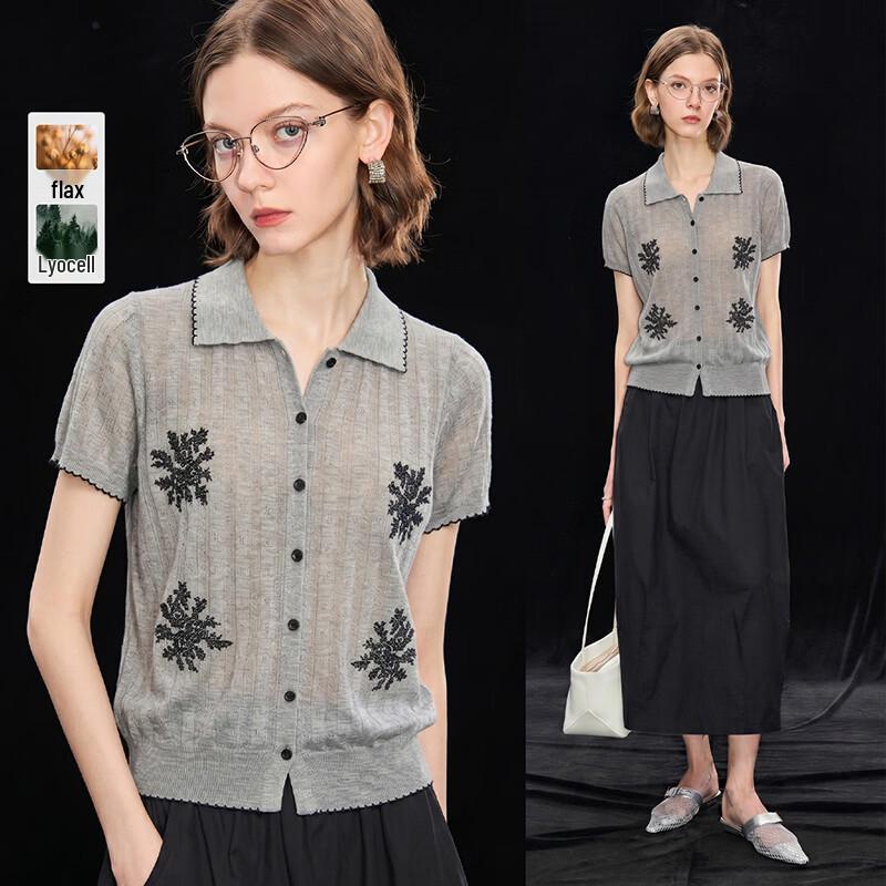 Tencel Linen Blend Jacquard Knit Polo Shirt