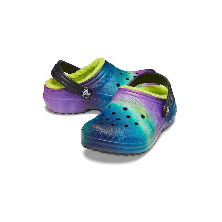 Crocs Classic Lined Out Of The World Comfortable Casual Wooden Sole Sandals Kids Sandals Blue Green Purple 207322-0GU