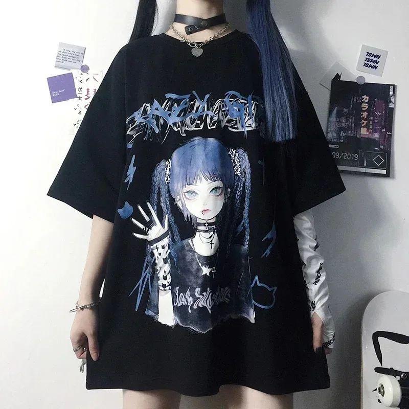 Japanese Anime T-shirt Y2k Harajuku Aesthetic Kawaii Cute Girly Anime Graphic Short Sleeve Tees Summer Oversized Women Clothes