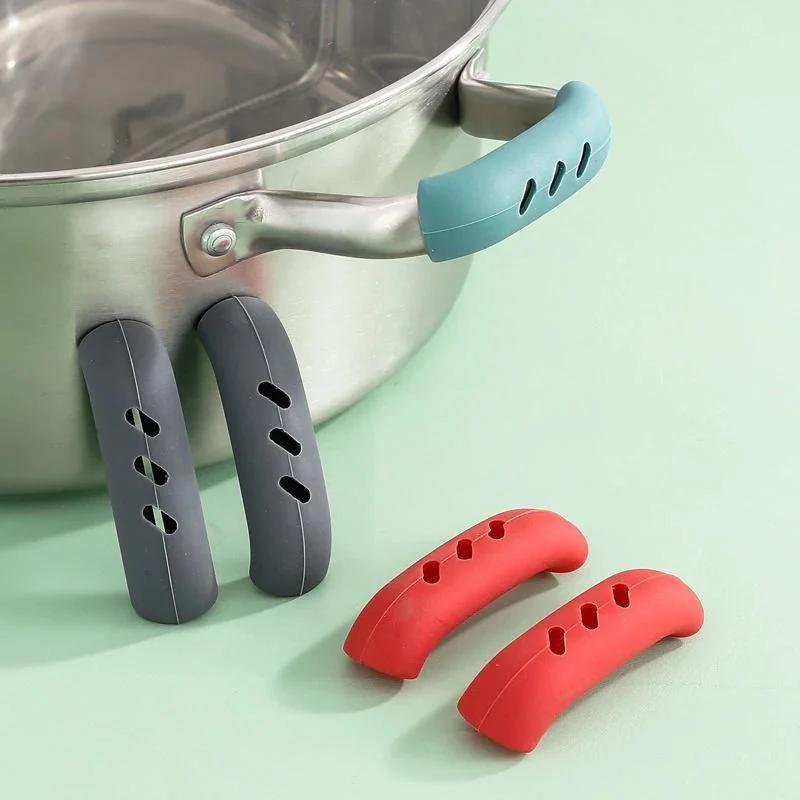 Silicone Pan Handle Cover Heat Insulation Covers Pot Ear Clip Steamer Casserole Pan Handle Holder Non-slip Kitchen Tools