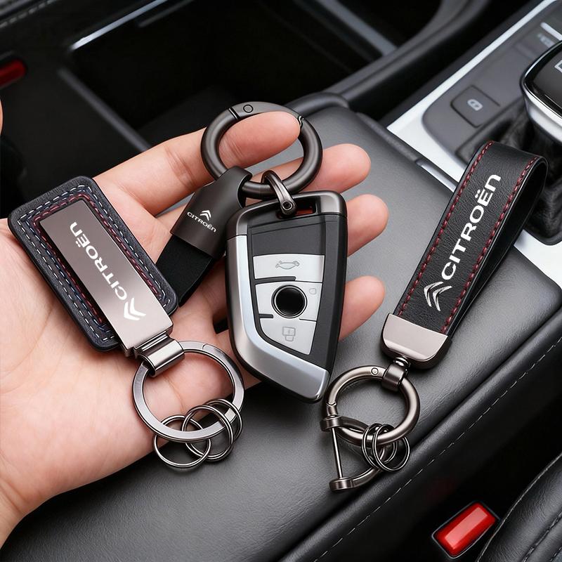 Car Leather Keychain Car Styling Emblem Metal Pendant For Citroen C6 C2 2CV VTS DS3 Xsara Cactus Saxo Jumpy C8 C-Elysee C15 C4L
