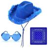 Feather Edge Letter Cowboy Hat Sequins Pink Western Rough Edge Cowboy Hat Glasses Square Towel Three-piece Set