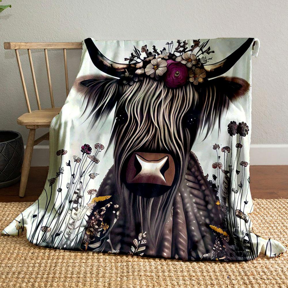 

Highland Cow Floral Blanket bedroom Blanket for Livingroom Couch lunch break Soft throw for Friend s festival Gift 80cm x 120cm