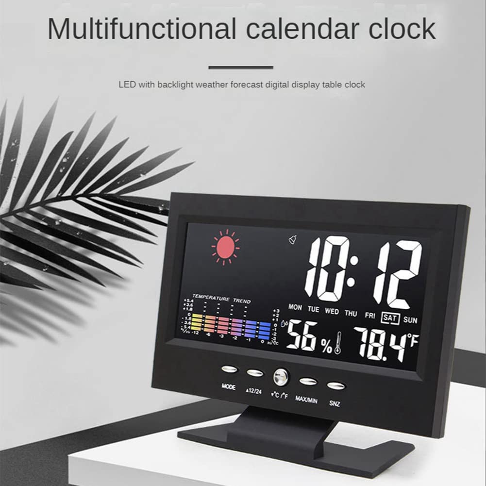 Xsdjasd 1 Set LCD Color Screen Digital Snooze Alarm Clock Weather Forecast Station Temperature Humidity Time Date Display Clock Home Plastic