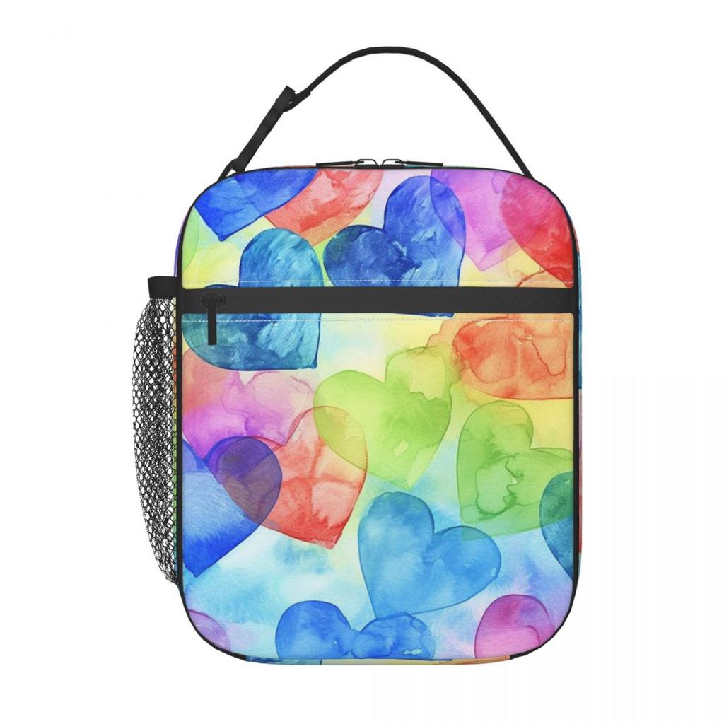 Borsa Termica per Pranzo con Fantasia Cuori Colorati per Bambini, Borsa Frigo Scolastica, Contenitore Termico per Cibo, Borsa Tote, Contenitori Portatili per Pranzo