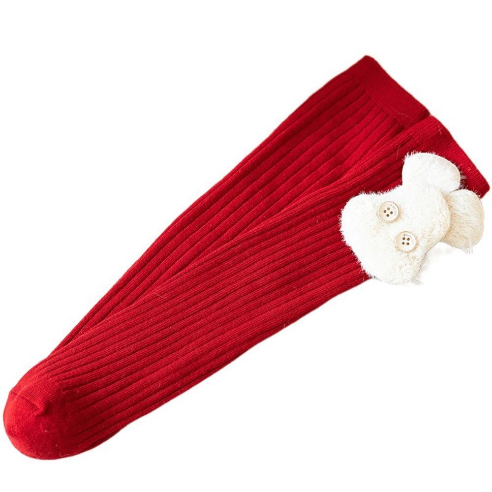 Sweet Dot New Year Red Socks Bear Children Knee High Socks Red Bowknot Stockings  New Year Style 8