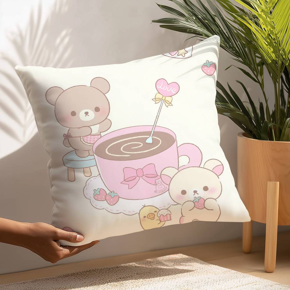 Cute Cartoon Rilakkuma Pillow Case Plush Fabric Soft  Pillowcase Double Sided Print Cushion Cover Household Gifts
