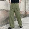 Men High Waist Zip-up Decorative Buttons Casual Long Straight Pants Trousers