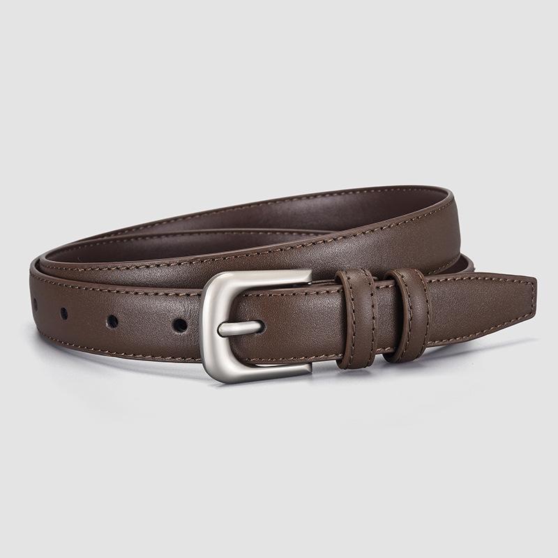 Women's Hong Kong & American Style Genuine Leather Belt with Needle Buckle - High-End Top Layer Cowhide for Work Pants