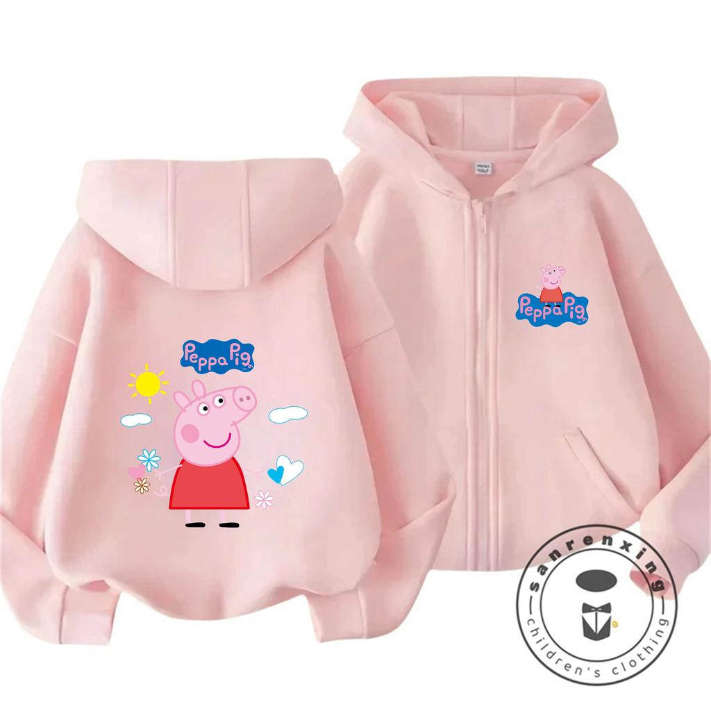 Fashion Kids Zipper Hooded Sweatshirt Cute Cartoon Autumn Winter Casual Street Wear Peppa Pig Children 3 14