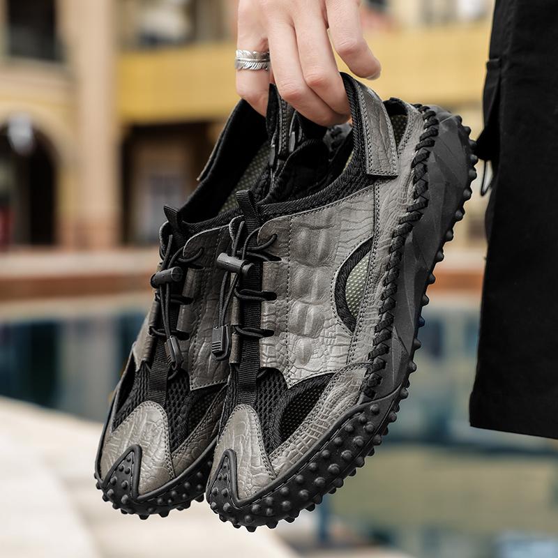 Fashion Summer Breathable Leather Hollow-out Comfortable Men Sneakers Walking Mesh Hot Sale Casual Mens Waterproof Shoes Outdoor Sandals