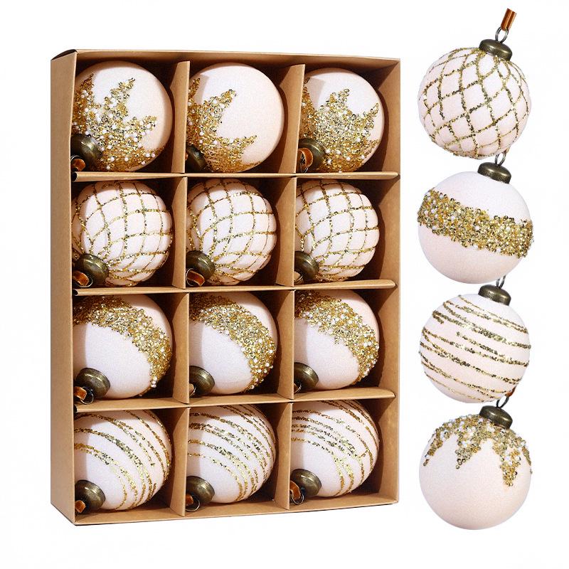 Painted Plastic Christmas Tree Ornaments Set - 8cm Balls Available in 9pcs or 12pcs