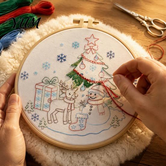 Christmas Gift Ideas Embroidery Kit, DIY Holiday Ornament Craft Xmas Tree Box Pattern, Supplies Festive Needlework Sewing Kit for Adults Teens,