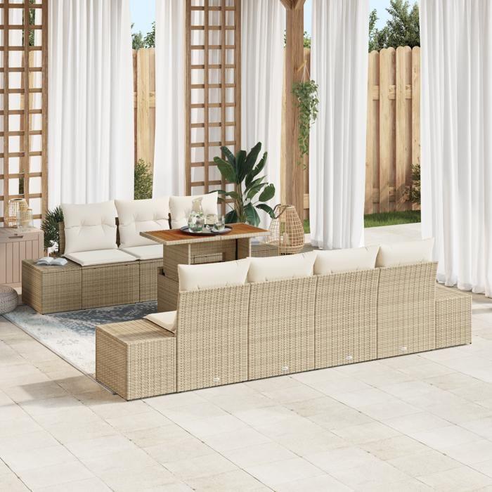 VidaXL Ensemble de Canapés de Jardin 8 Pièces avec Coussins Beige Poly Rattan 3358661
