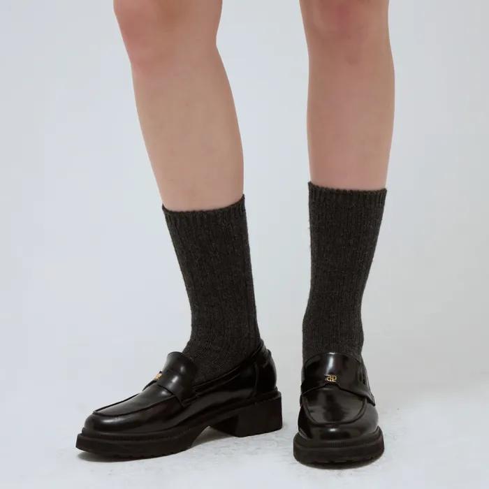 Cashmere Blend Ribbed Socks - Charcoal