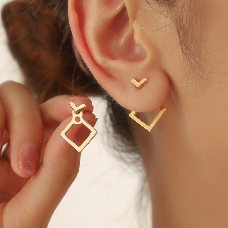 Trendy Japanese & Korean Minimalist Geometric Square Stud Earrings золотой