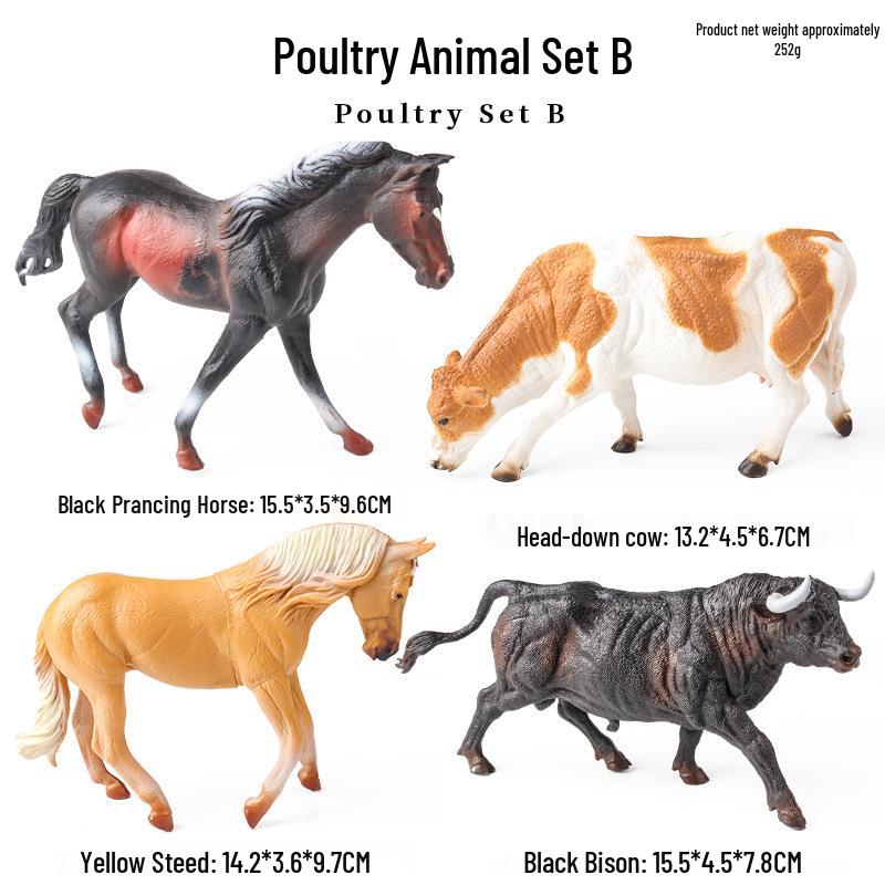 Cross-Border Animal Toy Set: Sheep, Cow, Horse, Donkey, Goat, Poultry Plastic Models