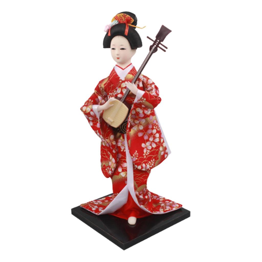 Ethnic Japanese Geisha Girl Statue Miniature Figurine Free Standing Kimono Doll Asian Geisha Doll for Home Office Decoration