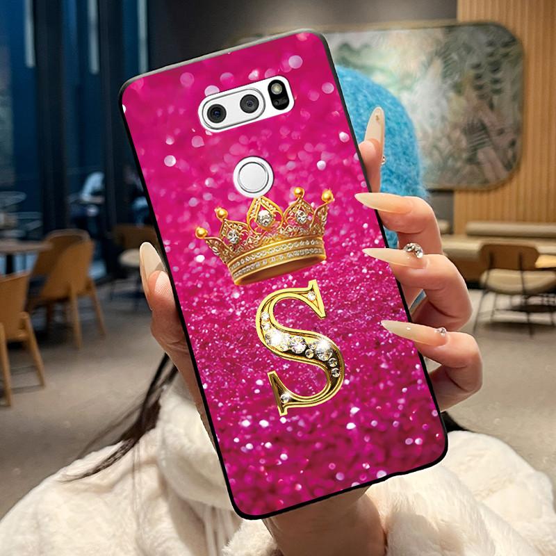 Phone Case For LG V30/V30 Plus/V30S ThinQ/V35 ThinQ Soft Silicone Beautiful Trendy Crown Letter Pattern Black Case Casing