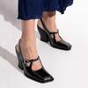 Mode Mode Schwarze Lackleder Mary Janes Slingbacks Damen Pumps Frühling Sommer Wellenzehen Klobige Hohe Absätze Büro Dame Alltagsschuhe