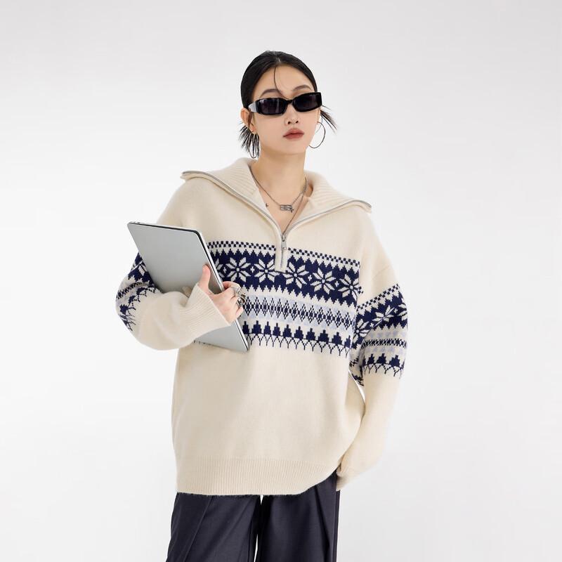 ICH MODE Women s Fair Isle Half-Zip Pullover Sweater L