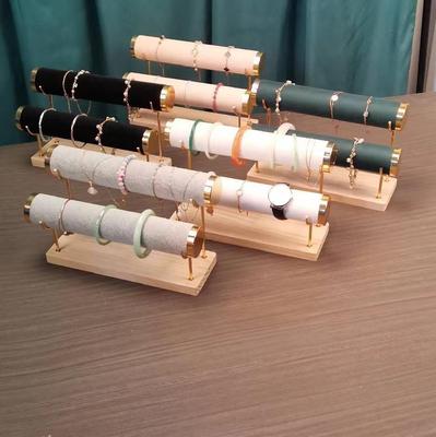 Solid Wood Velvet Jewelry Display Stand - Single Layer for Bracelets, Watches, and Bangles.