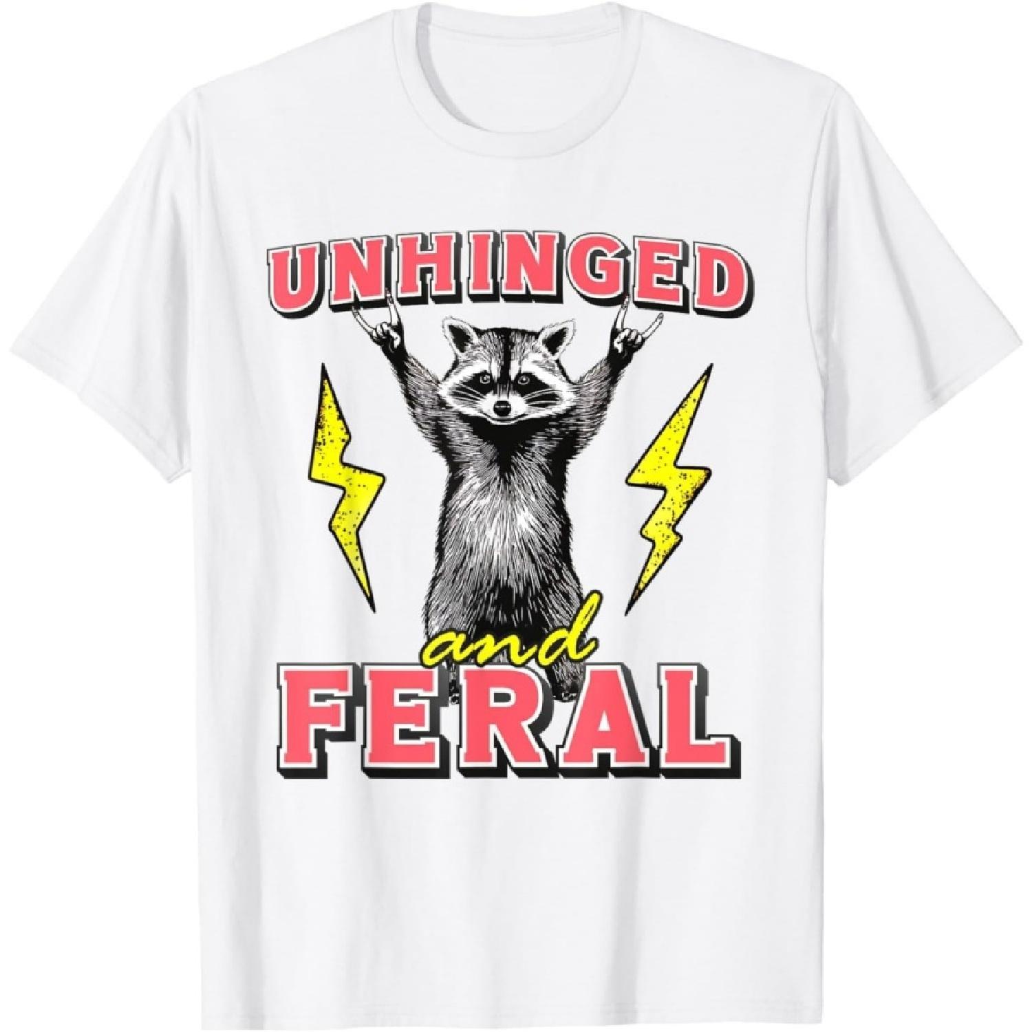 PiWine Unhinged and Feral Raccoon Retro Cute Summer T-Shirt S
