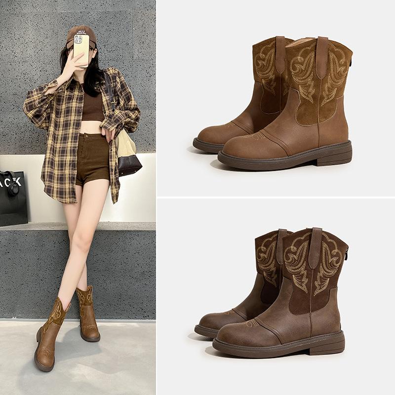 Martin boots women's prairie style retro short boots 2025 autumn new European and American embroidered western cowboy knight boots boots